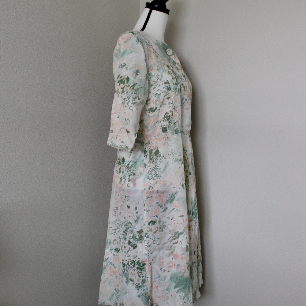 Vintage Pastel Brushstroke Floral Print Midi Dress - Picture 4 of 9